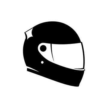 Black motorcycle helmet icon, full face, visor, safety gear, vector illustration
