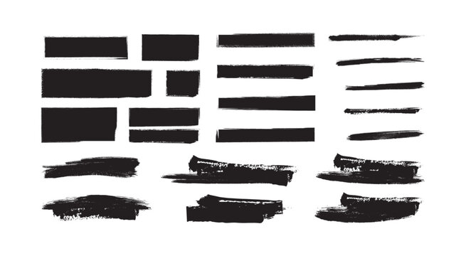 Black Brush Strokes Rectangles Lines Thick Thin Grunge Ink Doodle Elements Pack