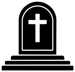 Obraz premium Simple Tombstone With a White Cross, Black Stone, Three Steps, Grave Marker, Minimalist Shape