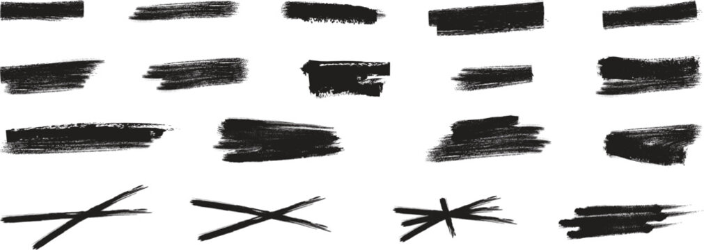 Black Brush Strokes Lines Crosses Stars Grunge Ink Scribble Doodle Elements Pack