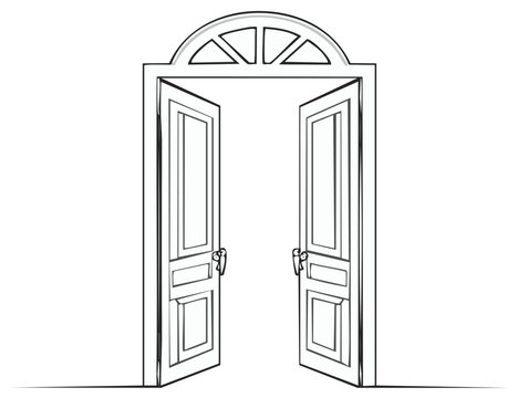 Open door with arched transom window over entry way architectural illustration