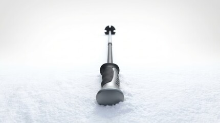 Obraz premium Single Ski Pole Upright in Snow with Minimalist Background