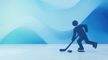 Obraz premium Stylized 3D Silhouette of Hockey Player Skating with Stick and Puck