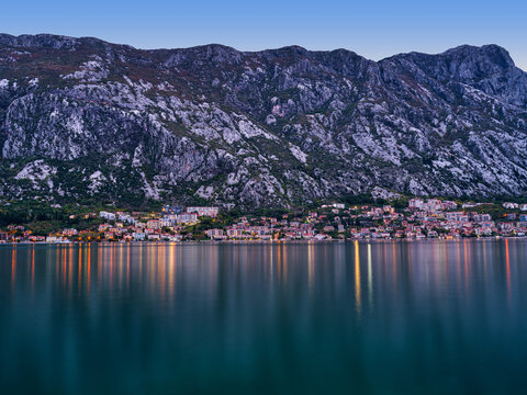Dobrota Waterfront Lights and Blue Hour Reflection