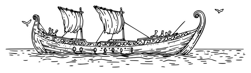 ancient greek warship sailing on sea © Kaz