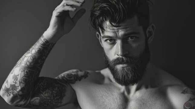 Modern masculinity defined by restraint and self-awareness, quiet confidence, man in moment of reflection, stoic emotional strength, controlled power, minimalist portrait.