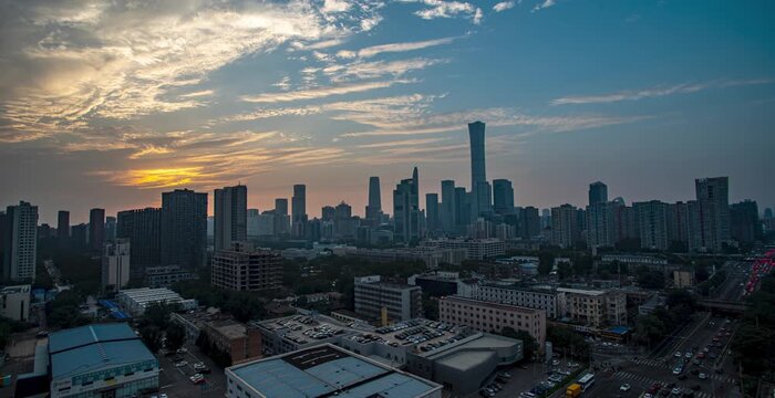 Beijing Skyline Sunset with China Zun Tower