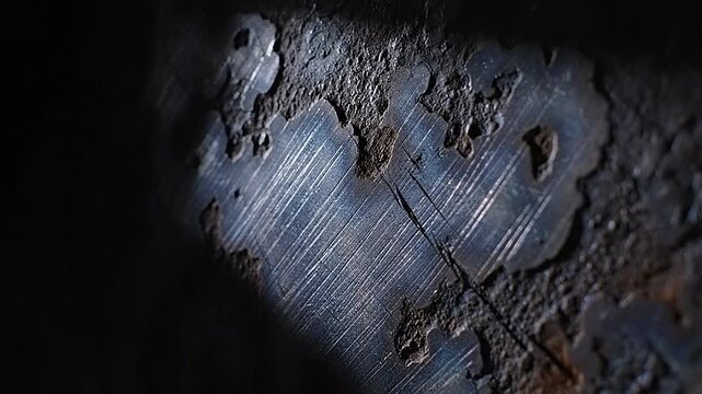 Close-up of a rusty metal surface with a rough texture and visible scratches.