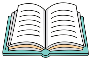 Open book with blank pages and lines. Simple cartoon illustration representing reading, education, and learning.