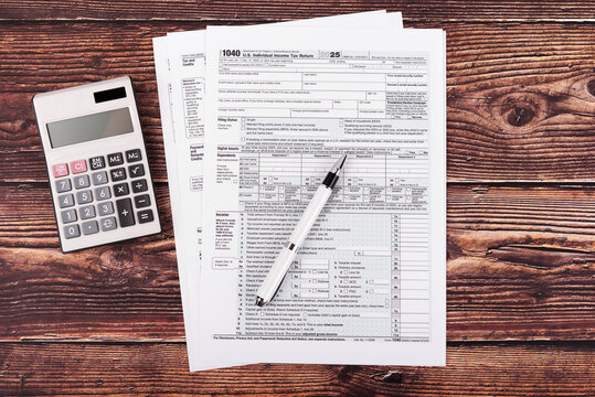 High angle view of US Individual Tax 1040 form