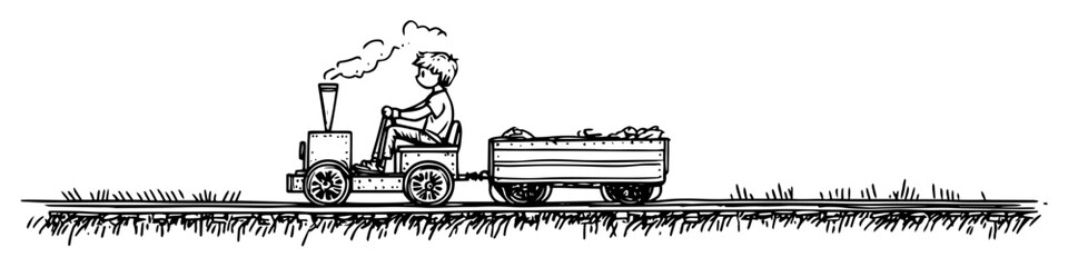 old steam train with cargo carriage in hand drawn sketch style © Kaz