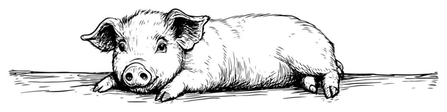 hand drawn sleeping piglet sketch illustration