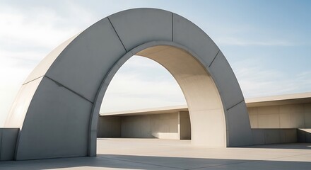 Fototapeta premium Minimalist concrete arch structure against a clear sky, architectural design element, abstract modern building exterior