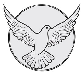 Obraz premium Flying dove icon in circular frame, symbol of peace and hope