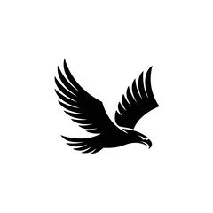 Obraz premium A black silhouette of an eagle in flight, depicted in a minimalist vector graphic style.