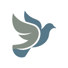 Obraz premium A minimalist blue and gray dove icon in a flying motion, symbolizing peace and freedom.