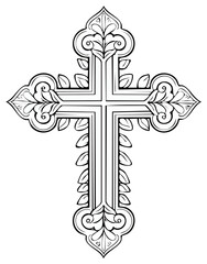 Intricate Ornate Cross with Decorative Flourishes and Leaf Motifs