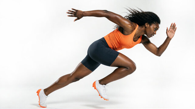 Dynamic African American Female Sprinter in Motion