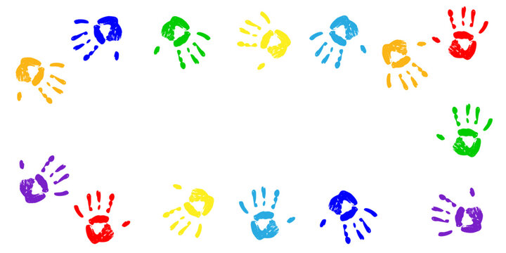 World Autism Awareness Day Colorful rainbow handprints Diversity inclusion acceptance Suitable posters Banners Social media Charity campaigns Educational materials Kids content events Copy space