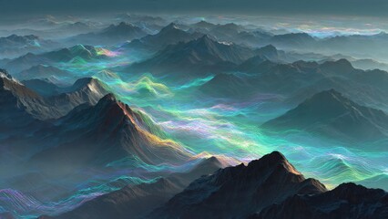 Abstract mountain range with colorful lines
