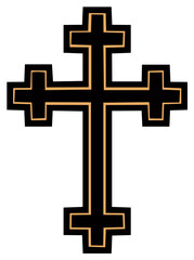 Fototapeta premium Bold Black Cross with Golden Outline Religious Symbol Sign of Faith Iconographic Symbolism Religious Art Vector Illustration