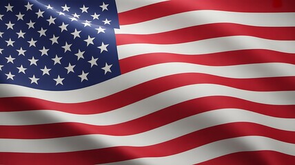 The american flag waving in the wind with a clear blue sky in the background