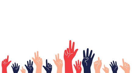 Diverse Hands Raised Up, Voting Concept, Flat Illustration with Copy Space