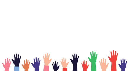 Fototapeta premium Diverse Hands Raised Upward - Community, Voting, Volunteering, and Support Concept