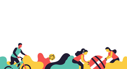 Active People Enjoying Outdoor Activities and Sports, Flat Illustration Style