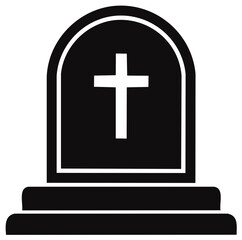 Obraz premium Christian gravestone icon with cross symbol black silhouette illustration for death funeral and memorial