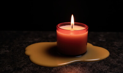 After the Flame: A Candle and a Pool of Melted Wax