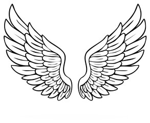 Fototapeta premium Symmetrical pair of spread angel wings in a bold black outline illustration