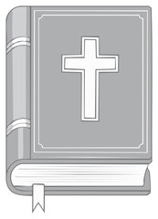 Fototapeta premium Open Christian book with a Cross on a grey hard cover and a bookmark ribbon