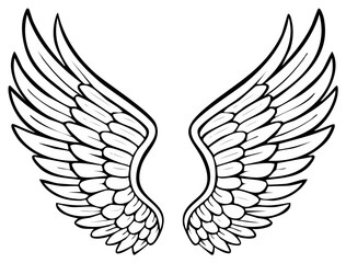 Obraz premium Classic Angel Wings Illustration in Black and White Line Art Style