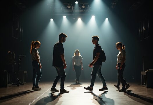 Theatrical Stage Art Rehearsal Set Design Work Lighting Techniques for Stage Productions in Dynamic Motion Capture