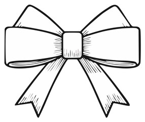 Hand Drawn Sketch of a Simple Decorative Ribbon Bow with Tails