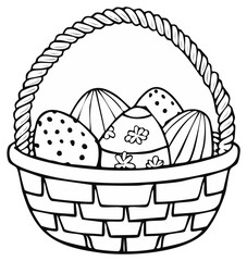 Fototapeta premium Easter Basket with Decorated Eggs Black and White Illustration