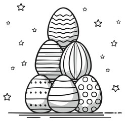 Stack of Decorated Easter Eggs with Stars Festive Hand Drawn Illustration