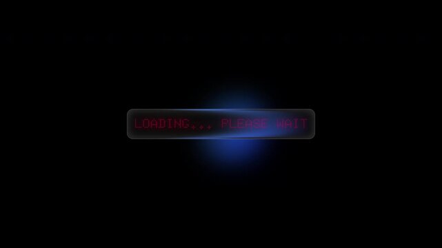 glowing neon sign, loading please wait message animation with alpha channel, high tech technology concept, loading screen or progress animation with neon glow. Cyberspace and Cyber security high tech.