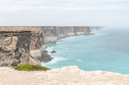 Cliffs in the mist on the edge of the Nullarbor Plain and the Great Australian Bight, South Australia, Australia