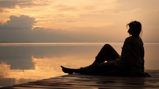 Person resting in complete stillness, the art of doing nothing, mindful presence, quiet minimalist interior, peaceful solitude, profound relaxation, meditative state, authentic stillness.