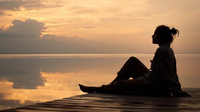 Person resting in complete stillness, the art of doing nothing, mindful presence, quiet minimalist interior, peaceful solitude, profound relaxation, meditative state, authentic stillness.