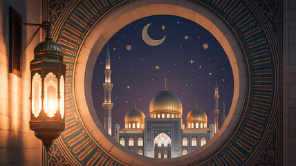 Fototapeta premium Night sky with lanterns and architectural silhouettes