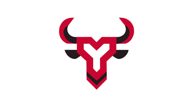 Modern geometric red and black bull head logo icon, abstract powerful bovine symbol design, minimalist stylized animal graphic illustration.