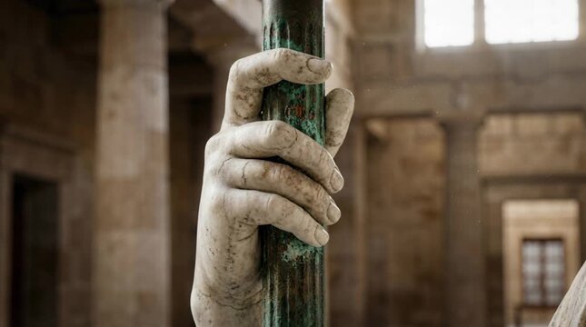 Cinematic recreation of Athena holding a spear, ancient Greek goddess detail
