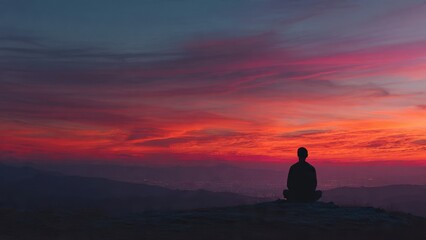 Fototapeta premium Silhouette meditating at sunset