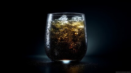 Refreshing Cola Beverage with Ice and Bubbles