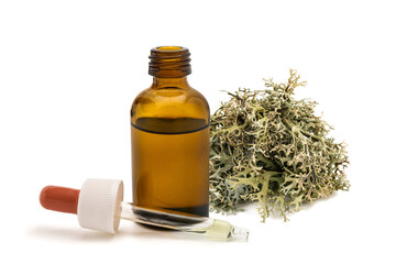 Cetraria Islandica (Iceland Moss) Herbal Extract Bottle with Dropper Isolated on White