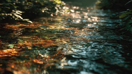 Fototapeta premium Sunlight reflecting on flowing stream