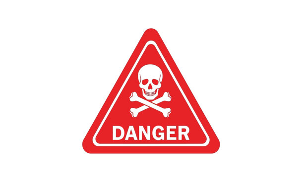 Warning sign with skull and crossbones on a red triangle symbol indicating danger and toxicity